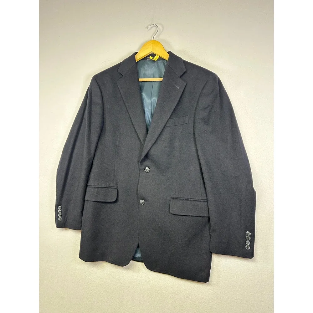 Quiet Luxury Arnold Brant Men 40R Navy Blue 100% Cashmere 2 Button Blazer Jacket